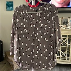 Torrid gray blouse with penguins size 2